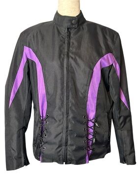 Vance Textiles Black Purple Moto Biker Jacket Lace Up Sides Y2K Cyber Large